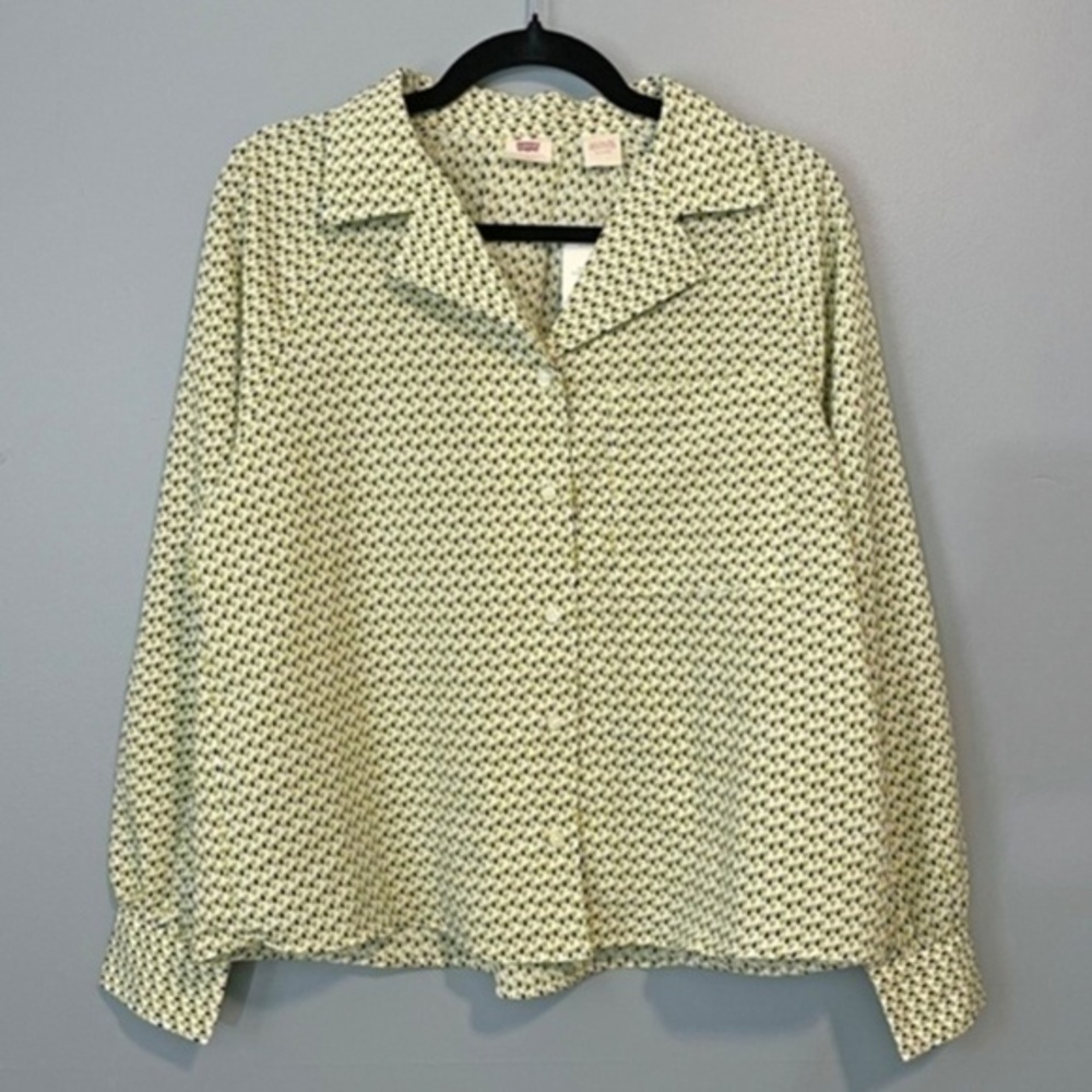 2/$30 New Levi's Geo Print Winnie Blouse Green White XS
